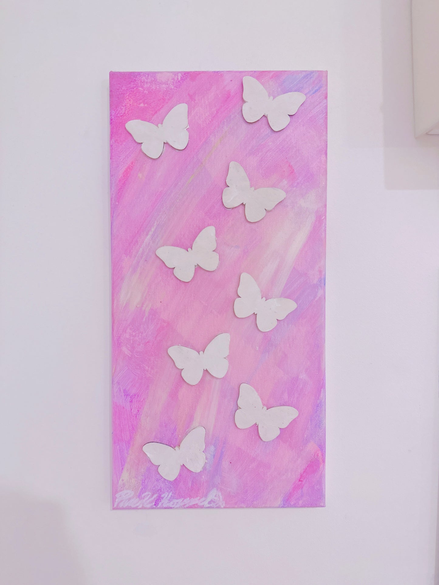 Flutterfield Paintings 
Set with 3D Wooden Butterflies & Modeling Paste Textured Acrylic Artworks by Pace Katherine