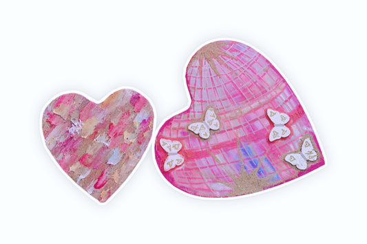 Pace Katherine Original Hearts Shaped Canvas Paintings in 3D with Glitter and Gold Leaf Accents