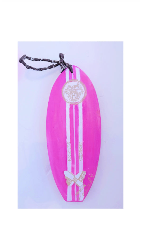 Hand Painted by Pace Katherine Koppel Designer Surfboard Wooden Plaque + ribbon & Butterfly Accent