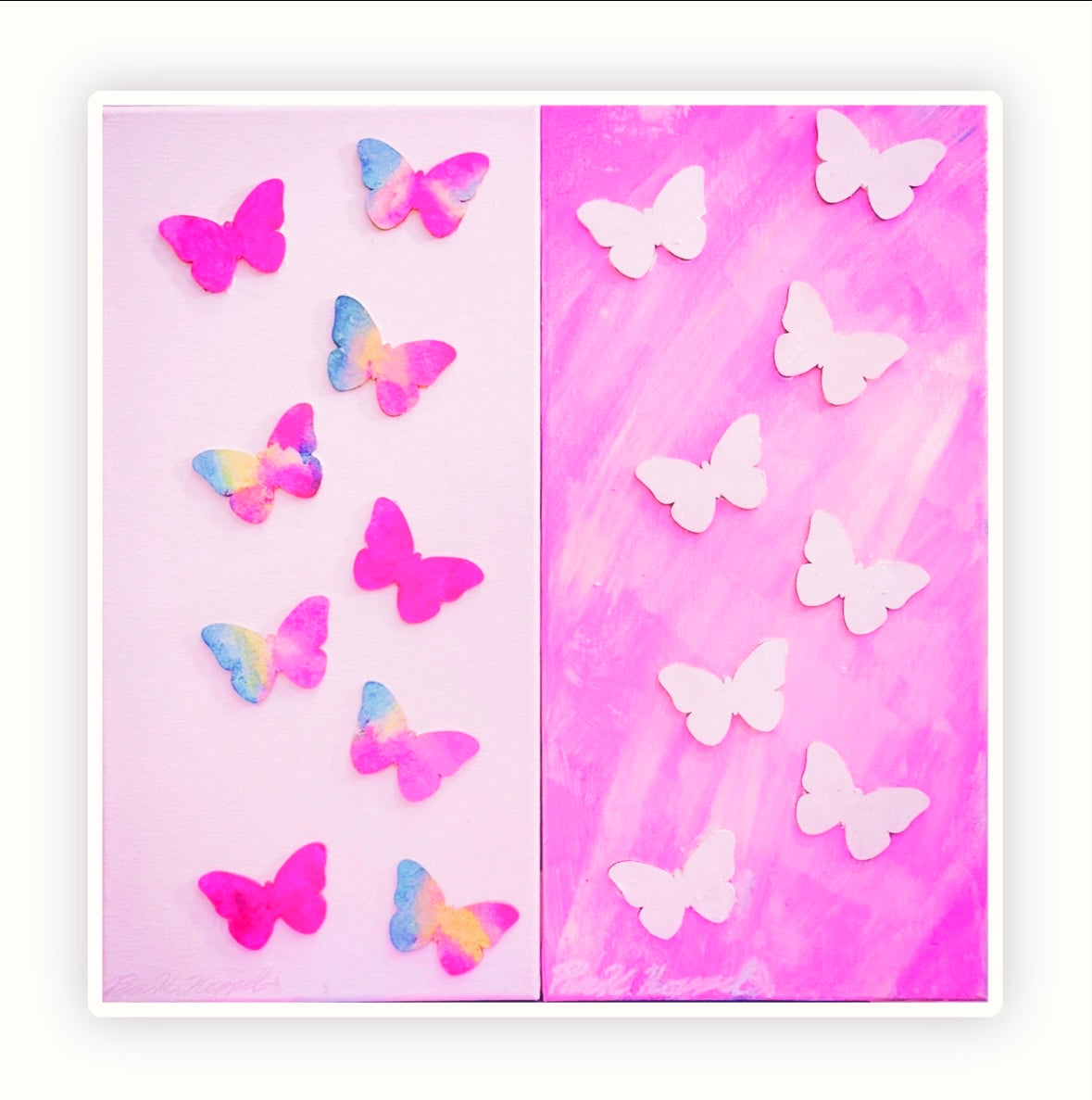 Flutterfield Paintings 
Set with 3D Wooden Butterflies & Modeling Paste Textured Acrylic Artworks by Pace Katherine